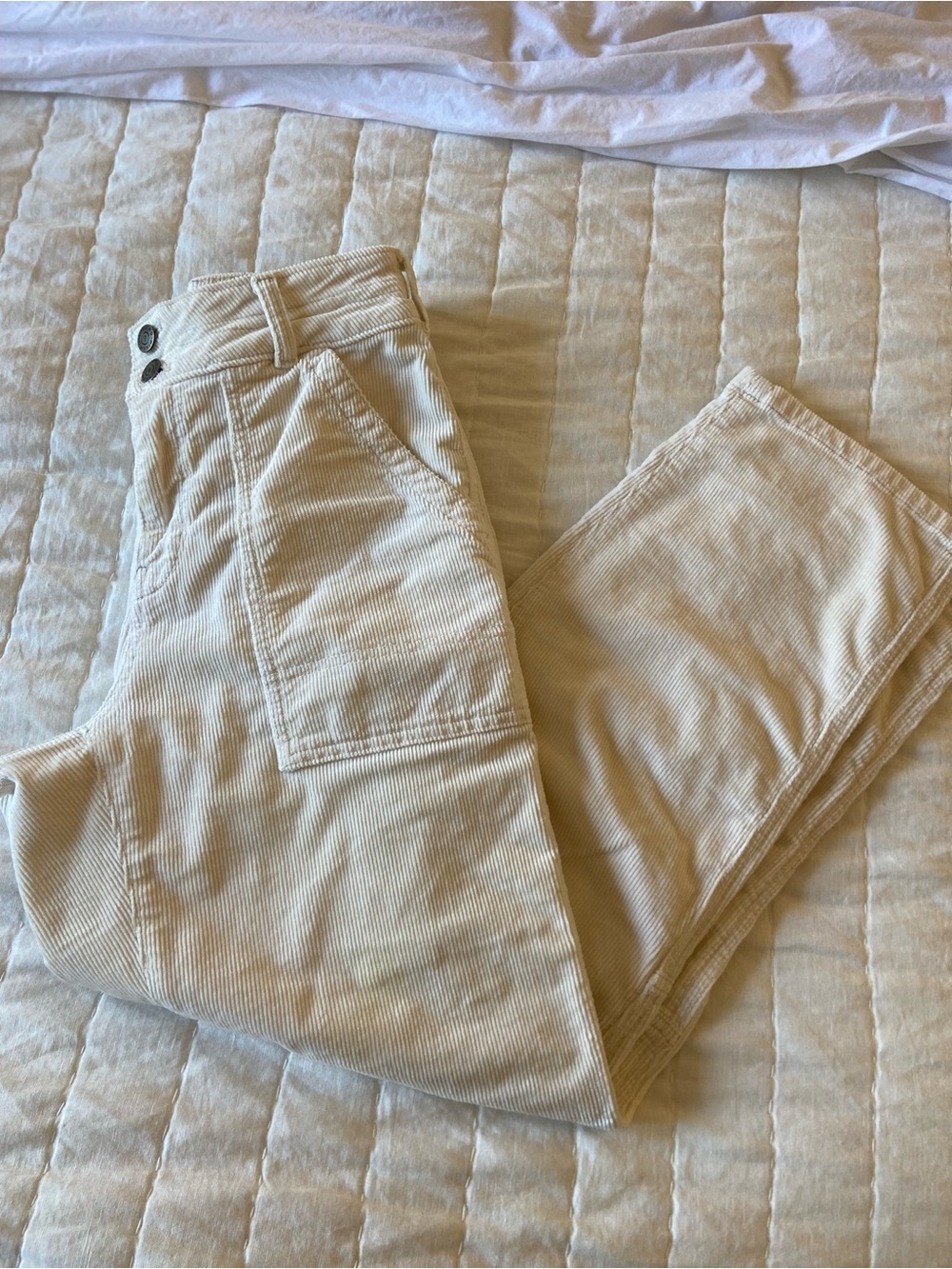 Pilcro Cream Corduroy Ankle Pants